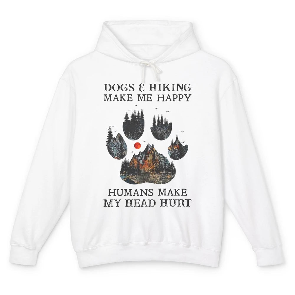 Retro Mountain Dogs & Hiking Make Me Happy Dogs Paws Camping Unisex Lightweight Hoodie