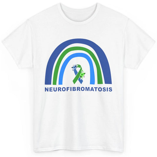 Neurofibromatosis Awareness Floral Green Blue Ribbon Rainbow Classic Unisex T-Shirt