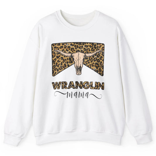 Retro Leopard Bull Skull Wrangling Mama Western Country Girl Unisex Crewneck Sweatshirt