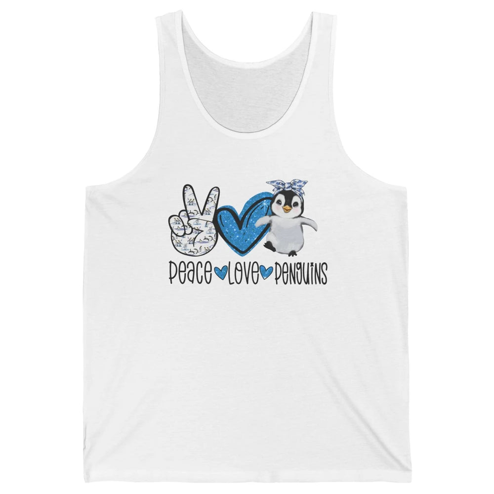 Peace Love Penguins With Headband Baby Penguins Lovers Gift Unisex Jersey Tank
