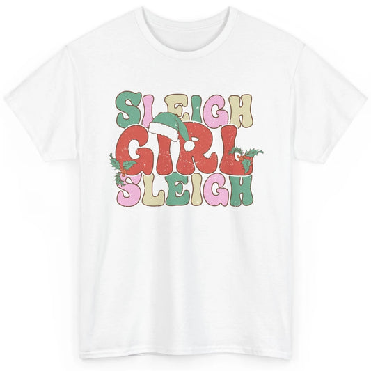 Retro Groovy Christmas Sleigh Girl Sleigh Santa Hat Winter Classic Unisex T-Shirt