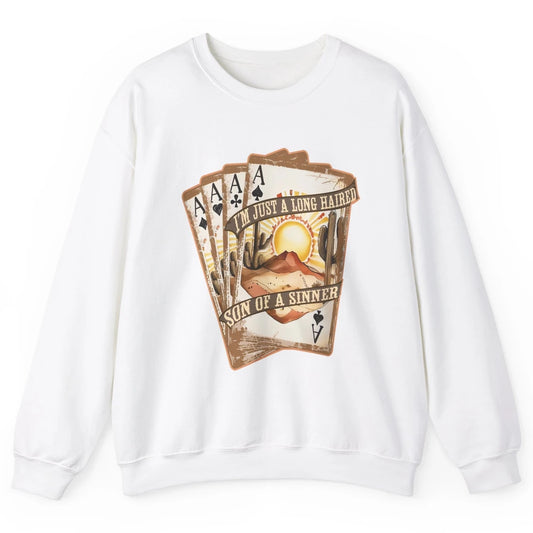 Retro Desert Sunset Long Haired Son Of Sinner Cards Western Unisex Crewneck Sweatshirt