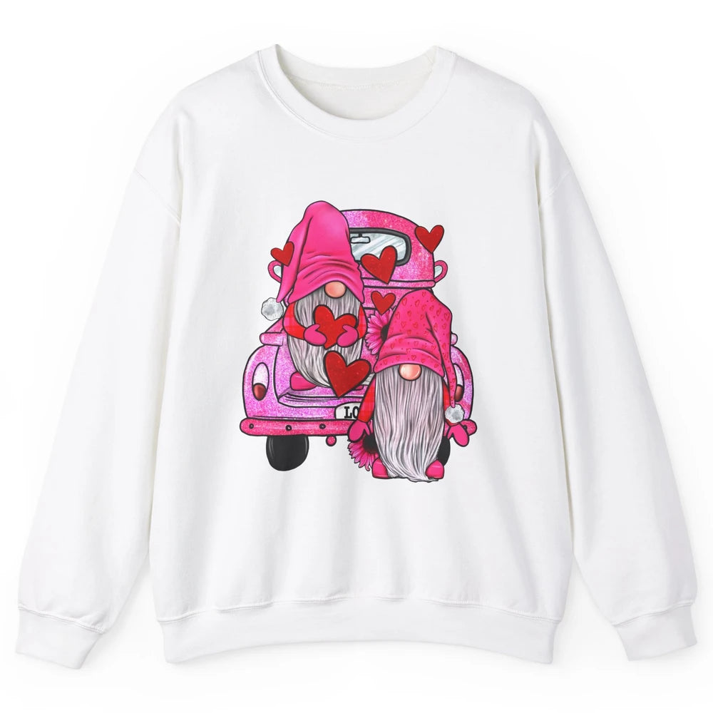 Pink Gnomes Truck Valentines Loads Of Love Western Valentine Unisex Crewneck Sweatshirt