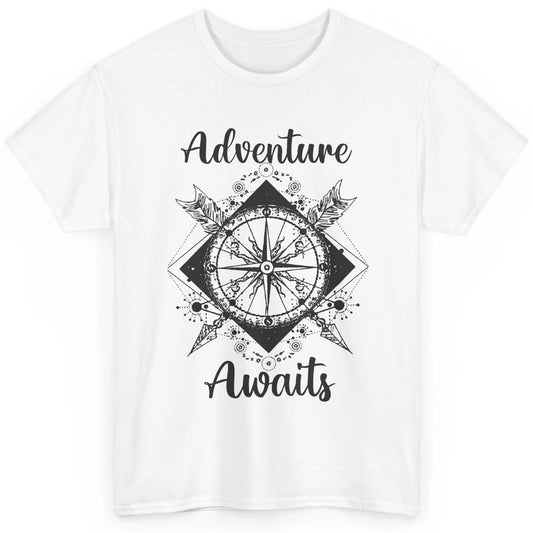 Retro Compass Mountain Adventure Awaits Camping Hiking Lover Classic Unisex T-Shirt