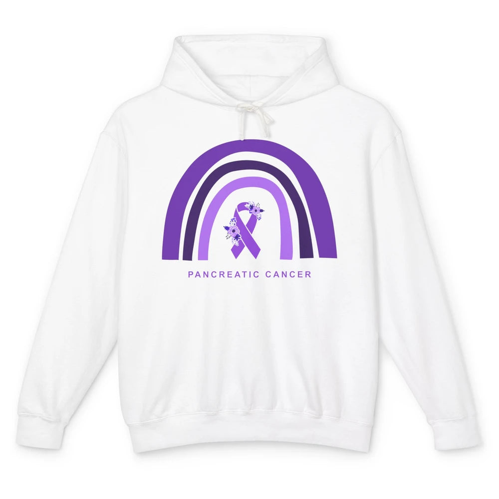 Pancreatic Cancer Awareness Floral Purple Ribbon Rainbow Unisex Lightweight Hoodie