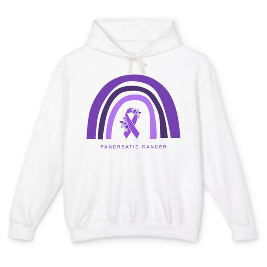Pancreatic Cancer Awareness Floral Purple Ribbon Rainbow Unisex Lightweight Hoodie