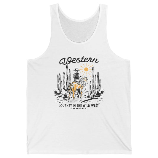 Retro Cowboy Riding Desert Sunset Western Journey Wild West Unisex Jersey Tank