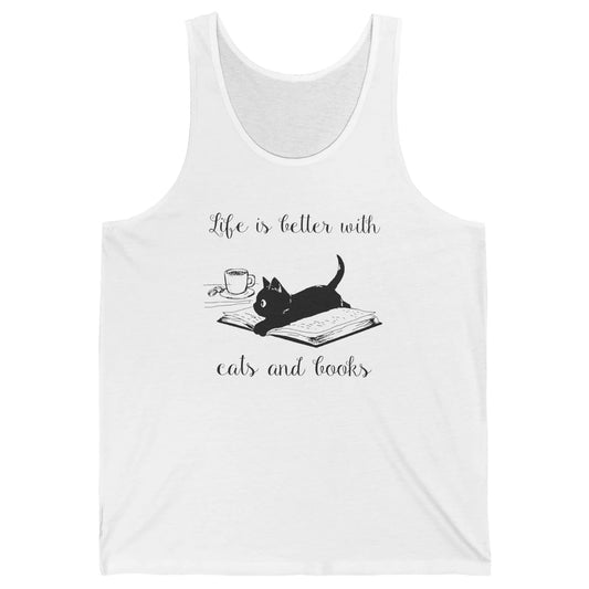 Retro Life Is Better With Cats And Books Reading Lovers Unisex Jersey Tank