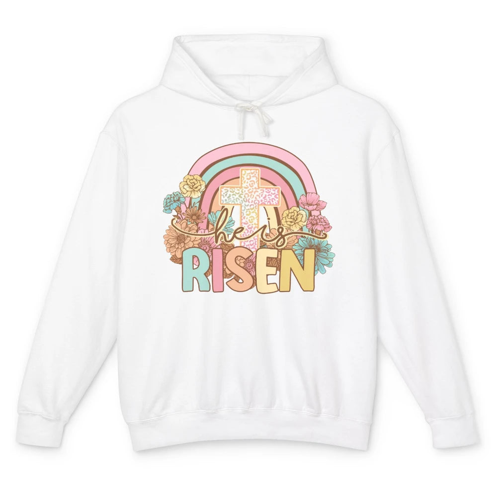 Leopard Rainbow Christian Cross He's Risen Western Religious Unisex Lightweight Hoodie