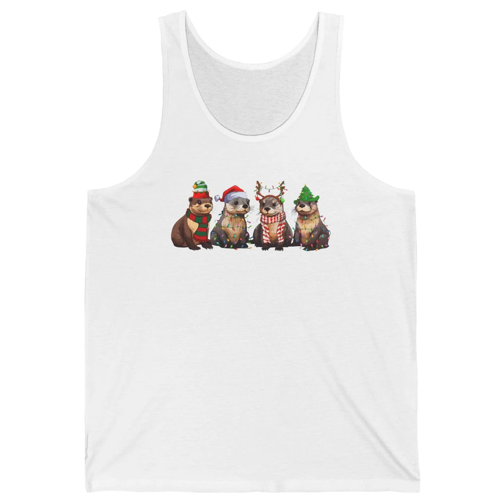 Otters Christmas Lights Sea Animal Christmas Otter Lovers Unisex Jersey Tank
