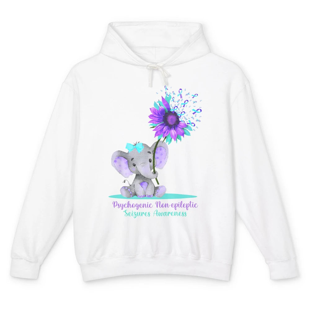 PNES Awareness Purple Teal Ribbon Sunflower Baby Elephant Unisex Lightweight Hoodie