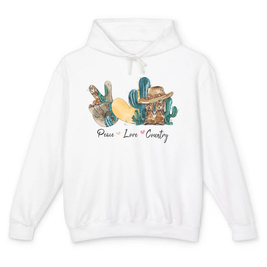 Retro Cactus Peace Love Country Cowgirl Hat Midwest Girl Unisex Lightweight Hoodie