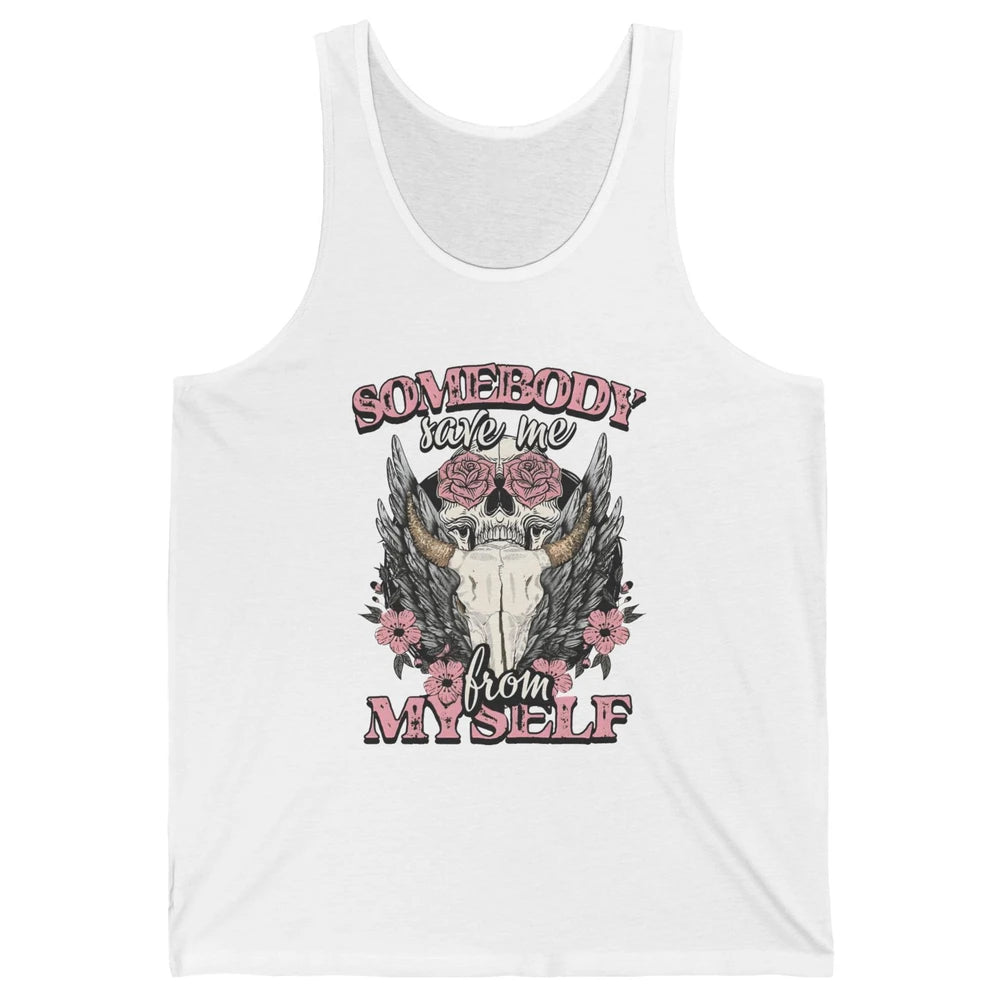 Retro Floral Bull Skull Somebody Save Me From Myself Western Unisex Jersey Tank