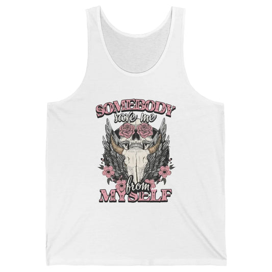 Retro Floral Bull Skull Somebody Save Me From Myself Western Unisex Jersey Tank