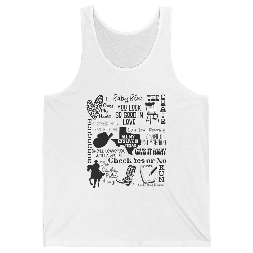 Retro Cowboy Boots Hat Texas Map Western Country Music Unisex Jersey Tank