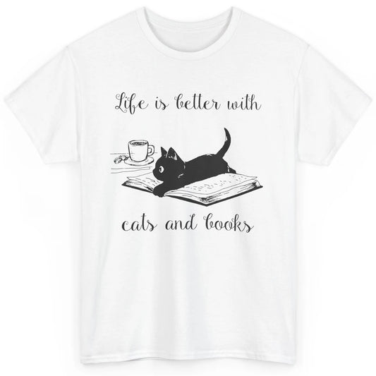 Retro Life Is Better With Cats And Books Reading Lovers Classic Unisex T-Shirt
