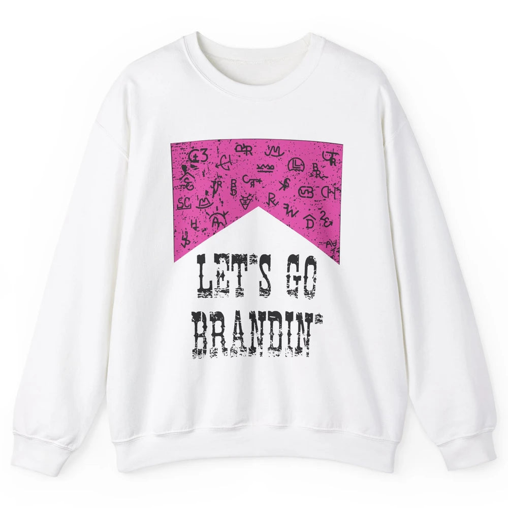Retro Cowboy Hat Let's Go Brandin' Western Country Symbols Unisex Crewneck Sweatshirt