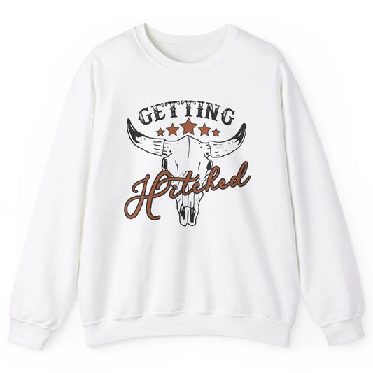 Retro Bull Skull Getting Rowdy Gettin Hitched Western Bridal Unisex Crewneck Sweatshirt