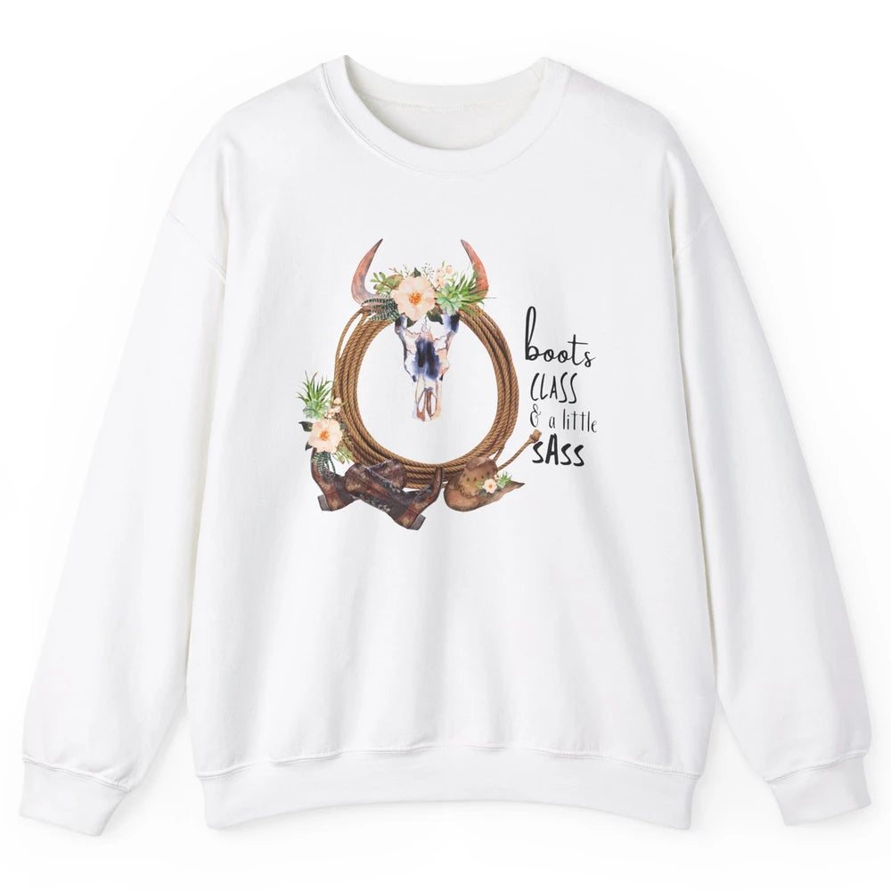 Retro Cowgirl Boots And Hat Boots Class A Little Sass Cowboy Unisex Crewneck Sweatshirt