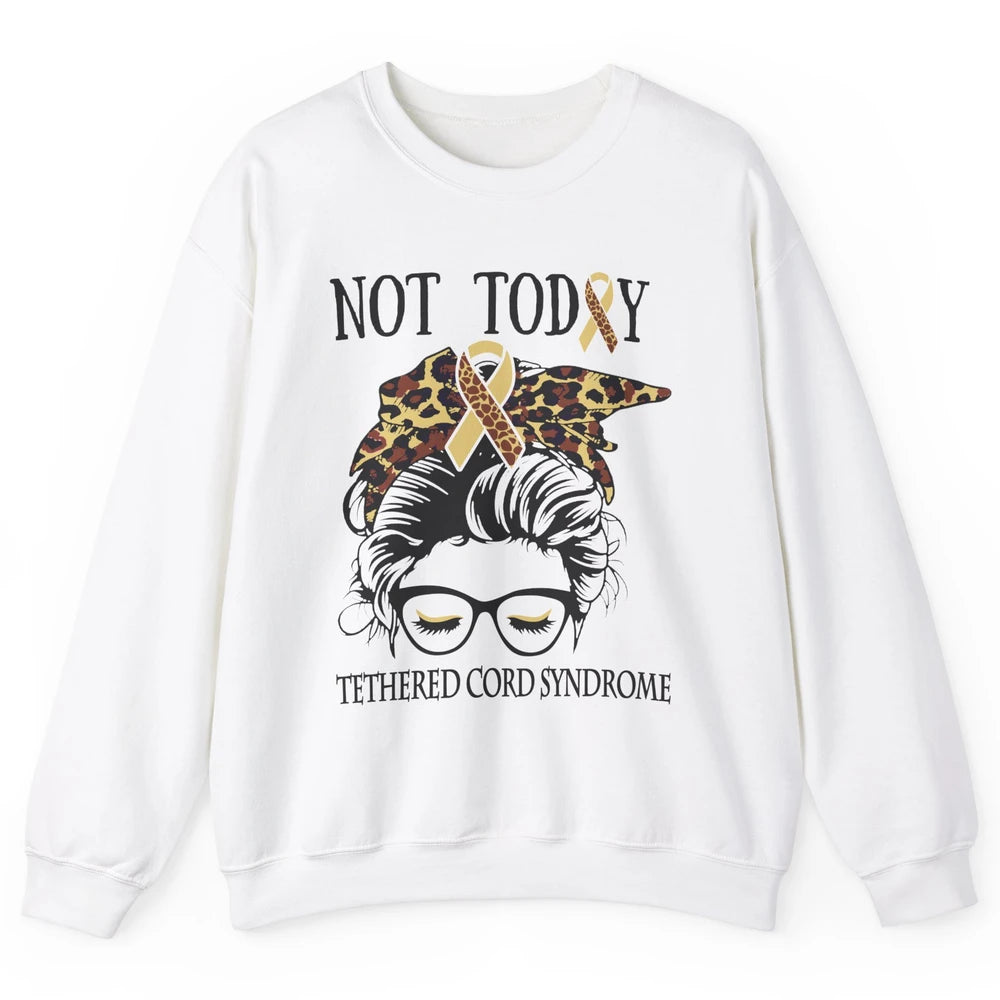 Not Today Tethered Cord Syndrome Ribbon Leopard Messy Bun Unisex Crewneck Sweatshirt