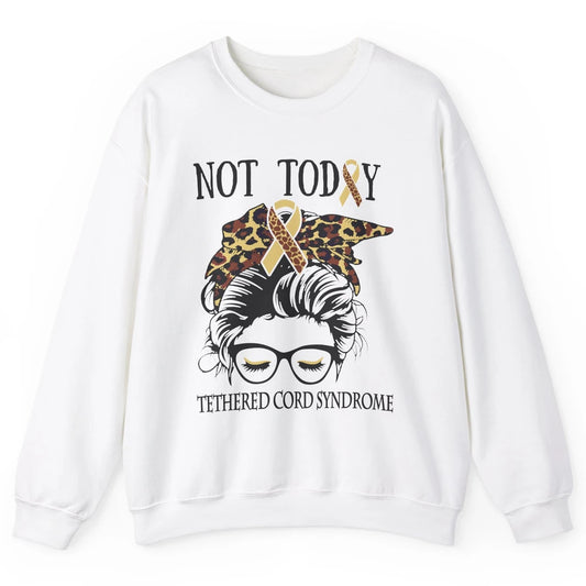 Not Today Tethered Cord Syndrome Ribbon Leopard Messy Bun Unisex Crewneck Sweatshirt
