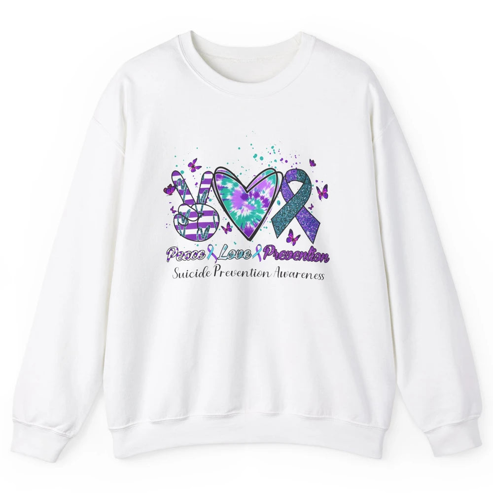 Peace Love Prevention Teal Purple Ribbon Suicide Awareness Unisex Crewneck Sweatshirt