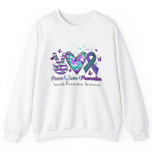 Peace Love Prevention Teal Purple Ribbon Suicide Awareness Unisex Crewneck Sweatshirt