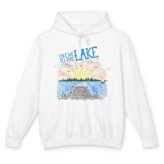 Retro Lake Life Take Me to the Lake Sunrise Summer Gift Unisex Lightweight Hoodie