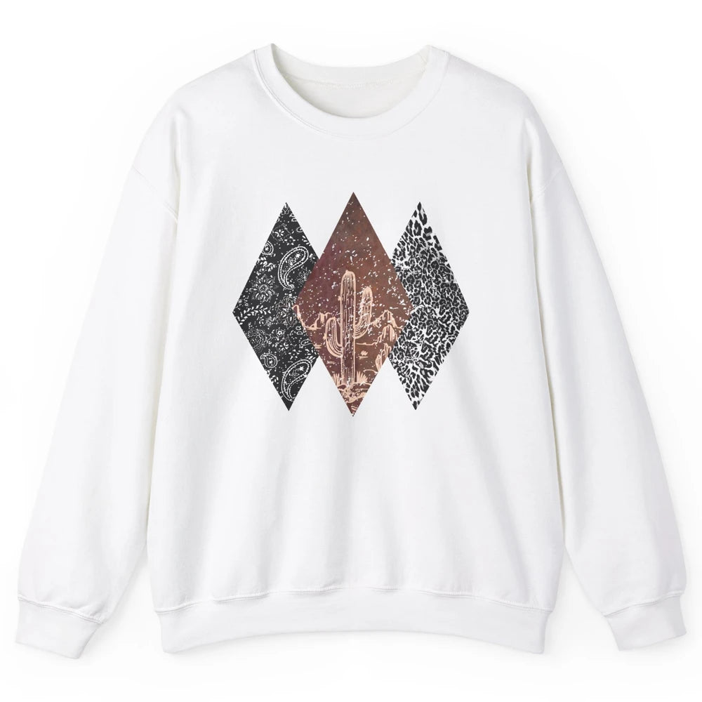 Retro Leopard Desert Cactus Sunset Western Country Cowgirl Unisex Crewneck Sweatshirt