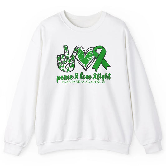 PANS/PANDAS Awareness Green Ribbon Peace Love Cure Unisex Crewneck Sweatshirt