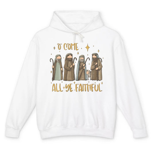 Retro Christmas O Come All Ye Faithful Christian Jesus Faith Unisex Lightweight Hoodie