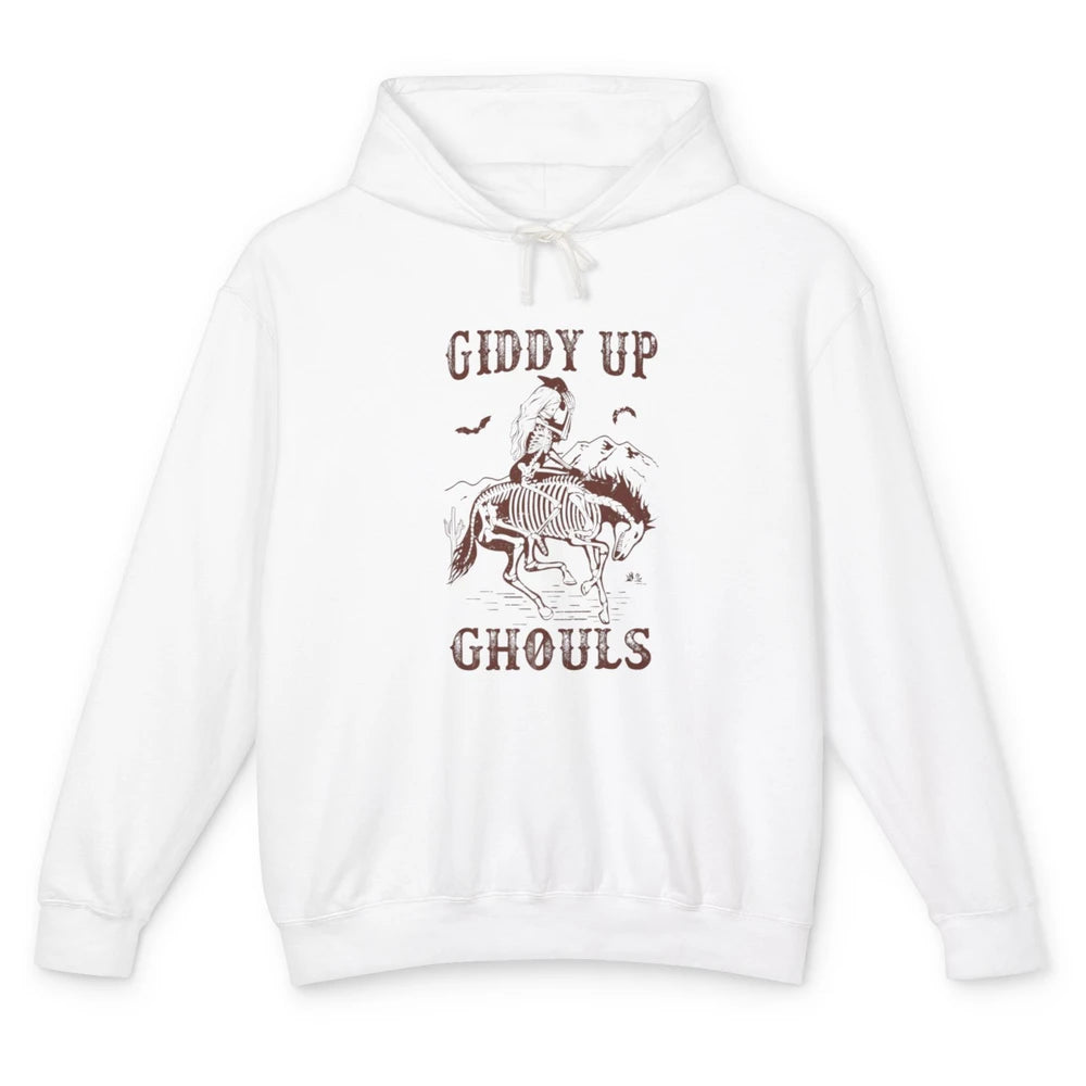 Retro Giddy Up Ghouls Skeleton Western Cowgirl Howdy Cowboy Unisex Lightweight Hoodie