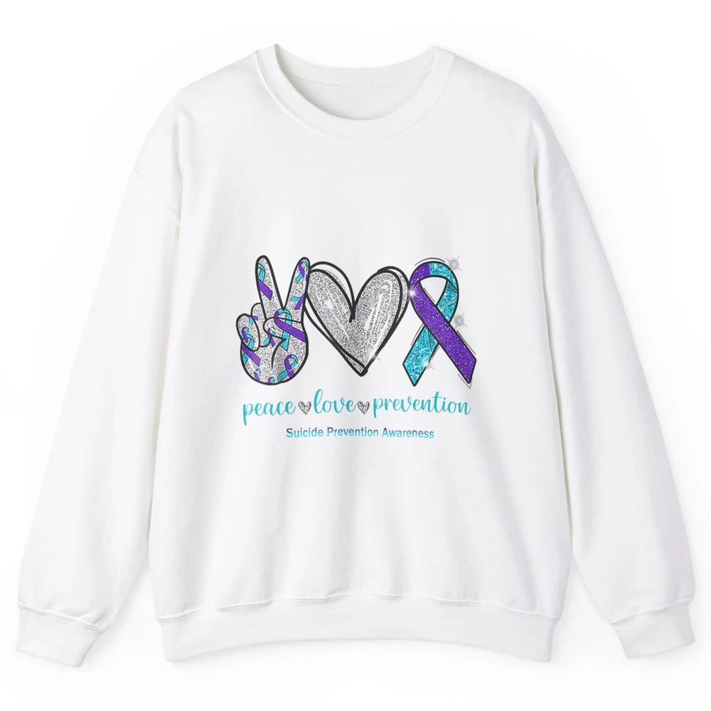 Peace Love Teal Purple Ribbon Suicide Prevention Awareness Unisex Crewneck Sweatshirt