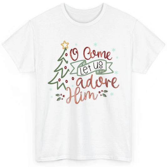 Retro Christmas Tree O Come Let Us Adore Him Christian Jesus Classic Unisex T-Shirt
