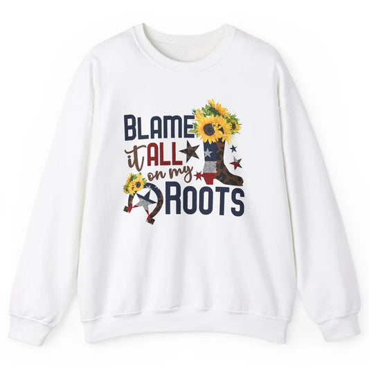 Retro Cowgirl Boot Blame It All On My Boot US Flag Sunflower Unisex Crewneck Sweatshirt
