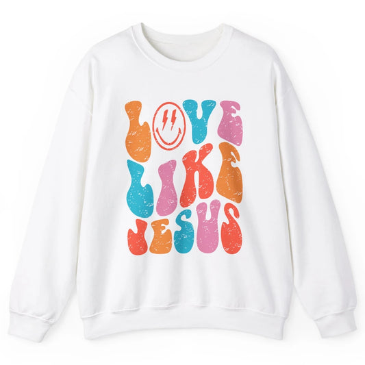 Retro Love Like Jesus Smiling Face Christian Religious Faith Unisex Crewneck Sweatshirt