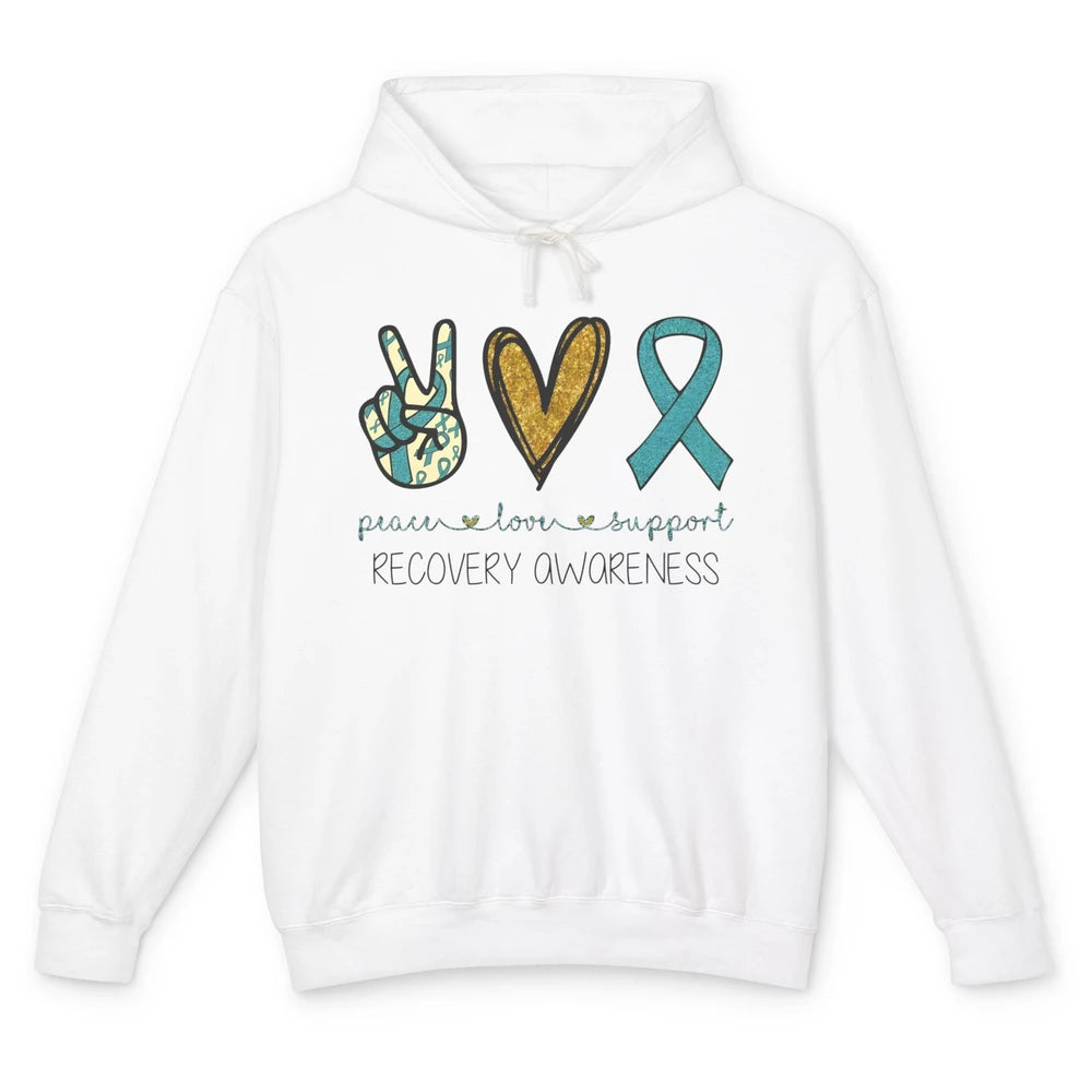 Peace Love Support Addiction Recovery Awareness Blue Ribbon Unisex Lightweight Hoodie
