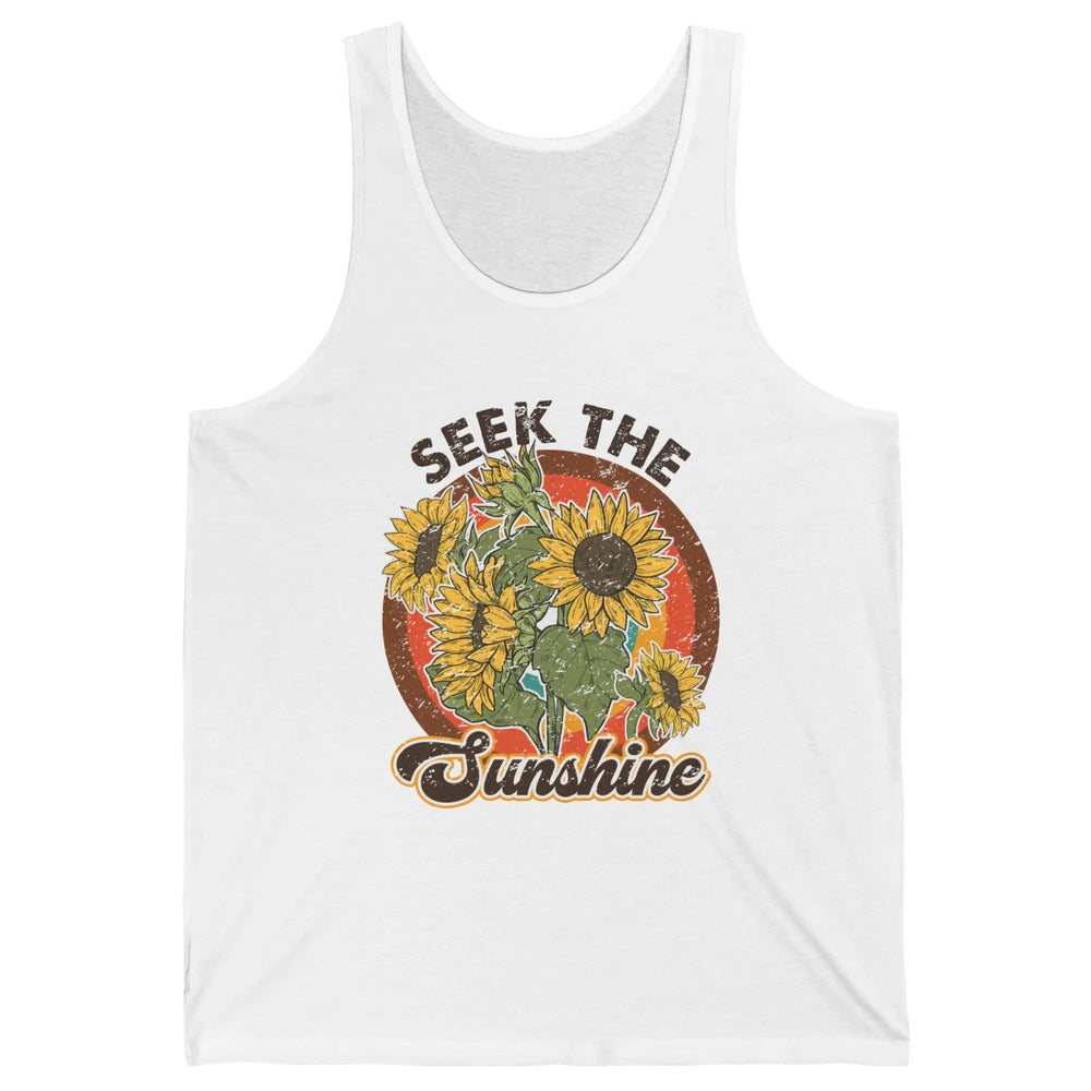 Retro Rainbow Sunflower Seek The Sunshine Peace Hippie Girl Unisex Jersey Tank