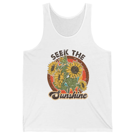 Retro Rainbow Sunflower Seek The Sunshine Peace Hippie Girl Unisex Jersey Tank