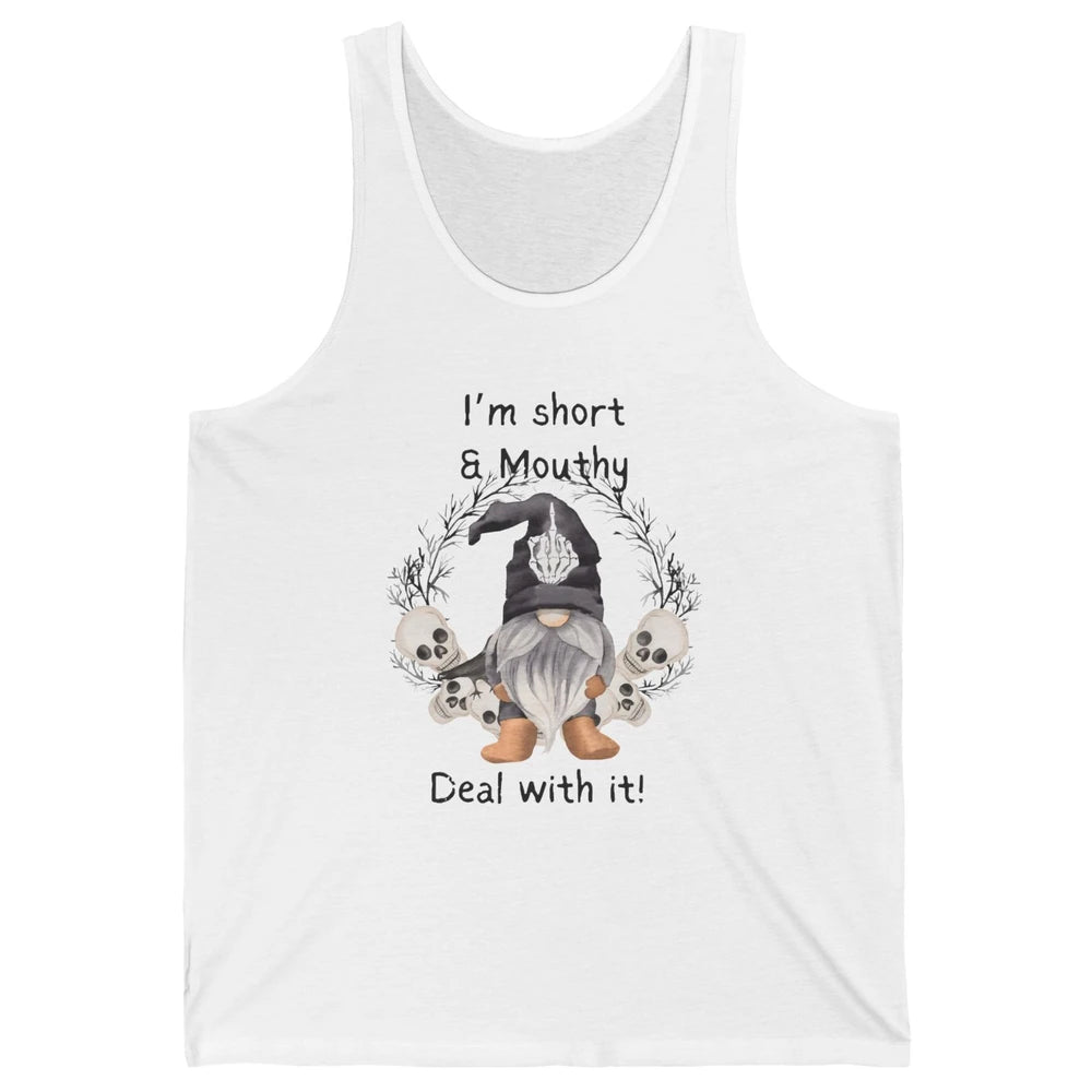Retro Black Gnome Halloween I'm Short And Mouthy Gnome Skull Unisex Jersey Tank