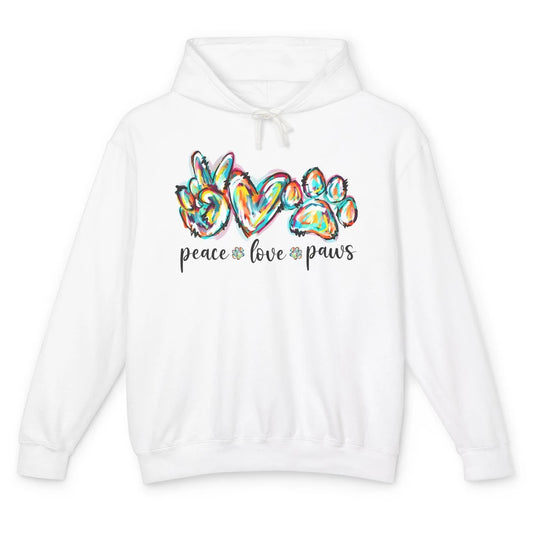 Peace Love Paws Cute Dog Cat Pet Mom Boho Rainbow Fur Lovers Unisex Lightweight Hoodie