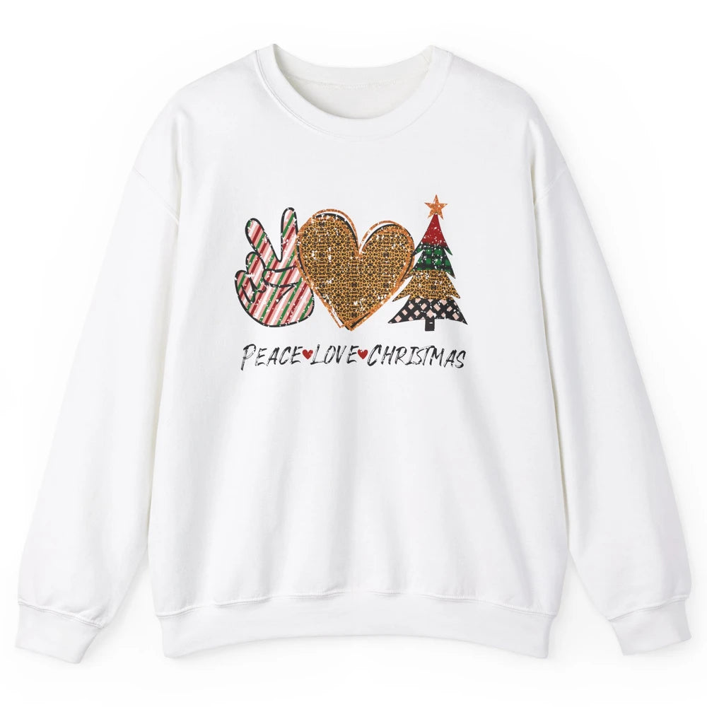 Peace Love Christmas Leopard Merry Christmas Vintage Retro Unisex Crewneck Sweatshirt