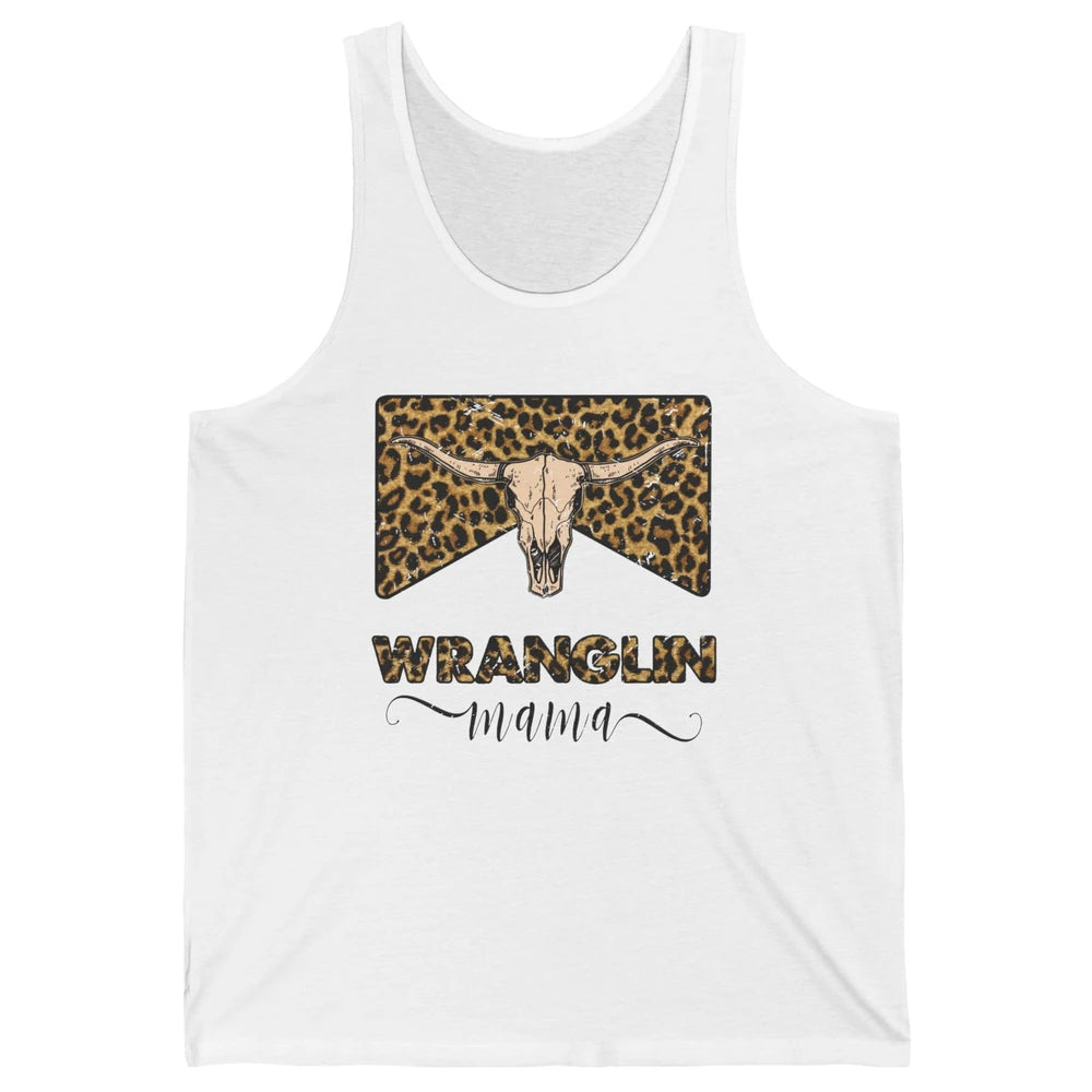 Retro Leopard Bull Skull Wrangling Mama Western Country Girl Unisex Jersey Tank