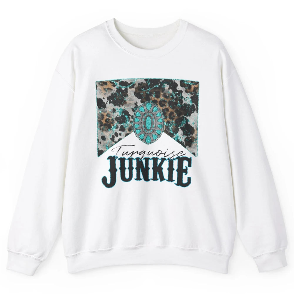 Retro Leopard Turquoise Junkie Gemstone Western Country Unisex Crewneck Sweatshirt