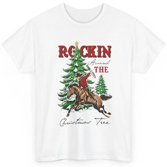 Retro Horsing Cowboy Rocking Around Christmas Tree Western Classic Unisex T-Shirt