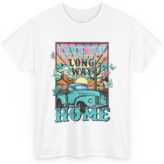 Retro Mountain Sunset Take The Long Way Home Western Country Classic Unisex T-Shirt