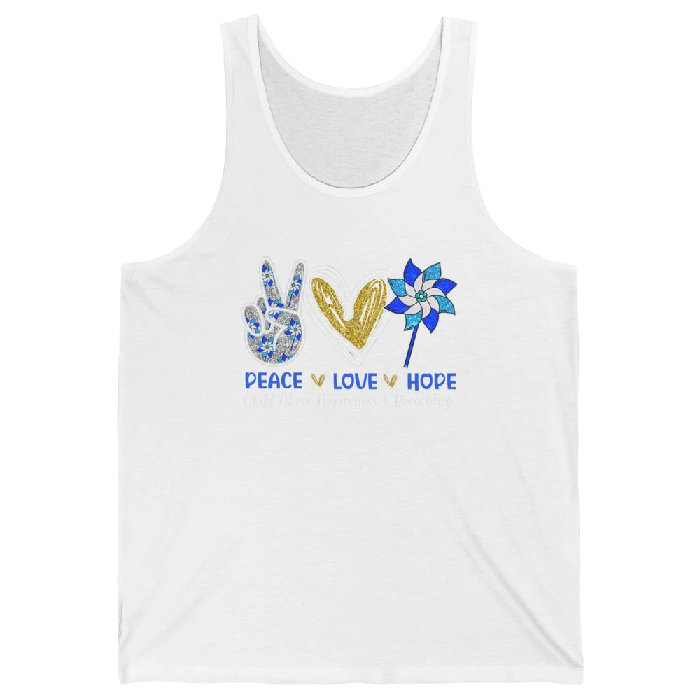 Peace Love Leopard Pinwheel Child Abuse Prevention Month Unisex Jersey Tank