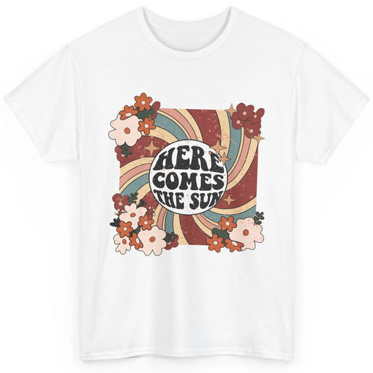 Retro Rainbow Sunrise Here Come The Sun Hippie Inspirational Classic Unisex T-Shirt