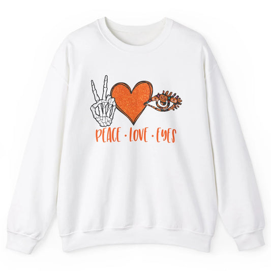Optician Halloween Peace Love Eyes Optometrist Pumpkin Gift Unisex Crewneck Sweatshirt