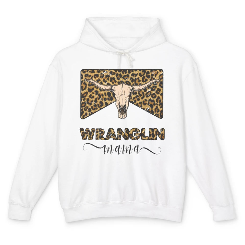 Retro Leopard Bull Skull Wrangling Mama Western Country Girl Unisex Lightweight Hoodie